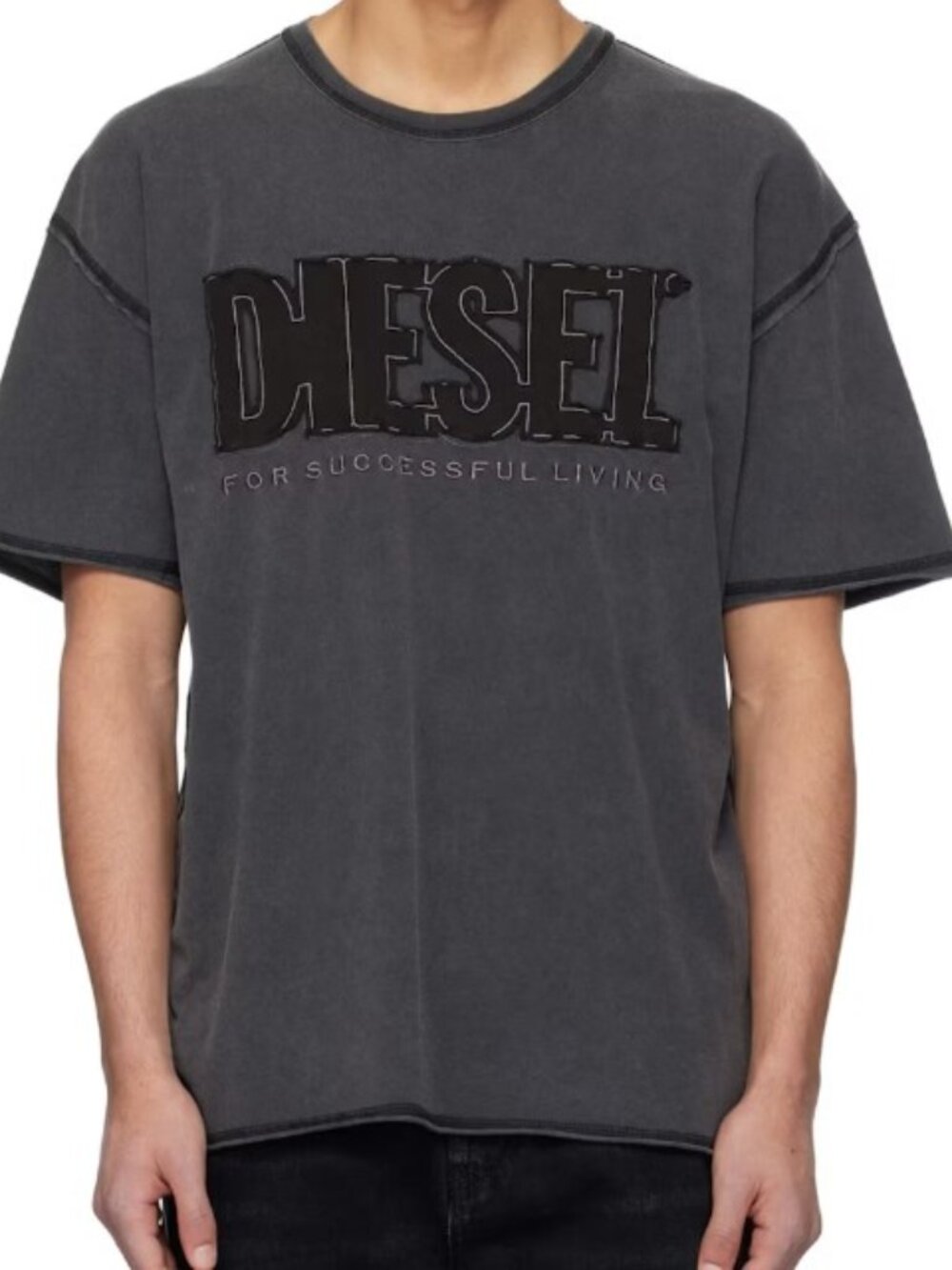 Diesel Raboxt Logo Crewneck T-Shirt Dark Grey/Charcoal Size XL